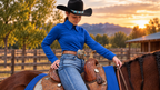 Royal Blue Shimmer Show Skinz western saddle pad cover on horse
