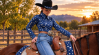 Royal Blue With Silver Sequins Show Skinz western saddle pad cover on horse