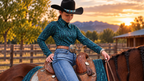 Teal with Sequins Show Skinz western saddle pad cover on horse